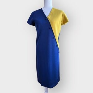 Vintage 60s Italian Mod Asymmetrical Blue Yellow Dress